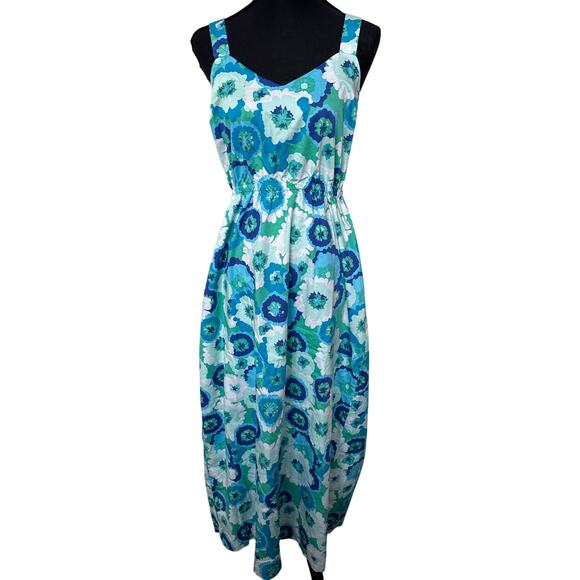 Ellen & Ollie Floral Print Crisscross Cinched Maxi Dress Sky Blue Women's Size M - Picture 1 of 7